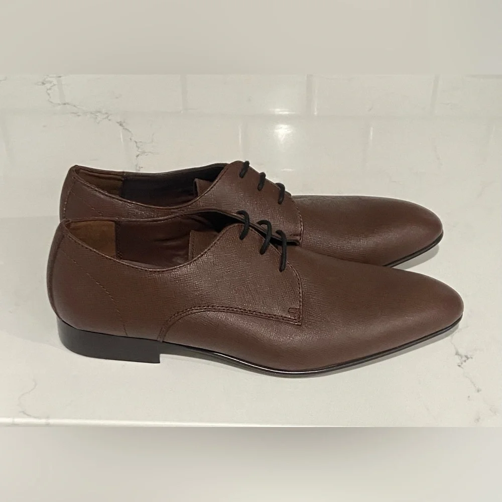 BP Derby Mens Size 10 Brown Textured Leather Plain Toe Dress  Shoes New